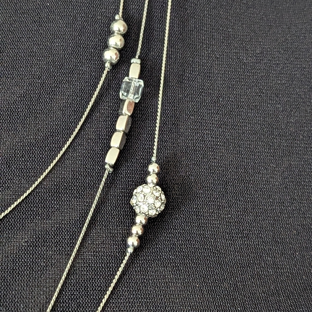 Silver Color Multi-Layer Necklace With Rhinestone Crystals - Picture 4 of 8
